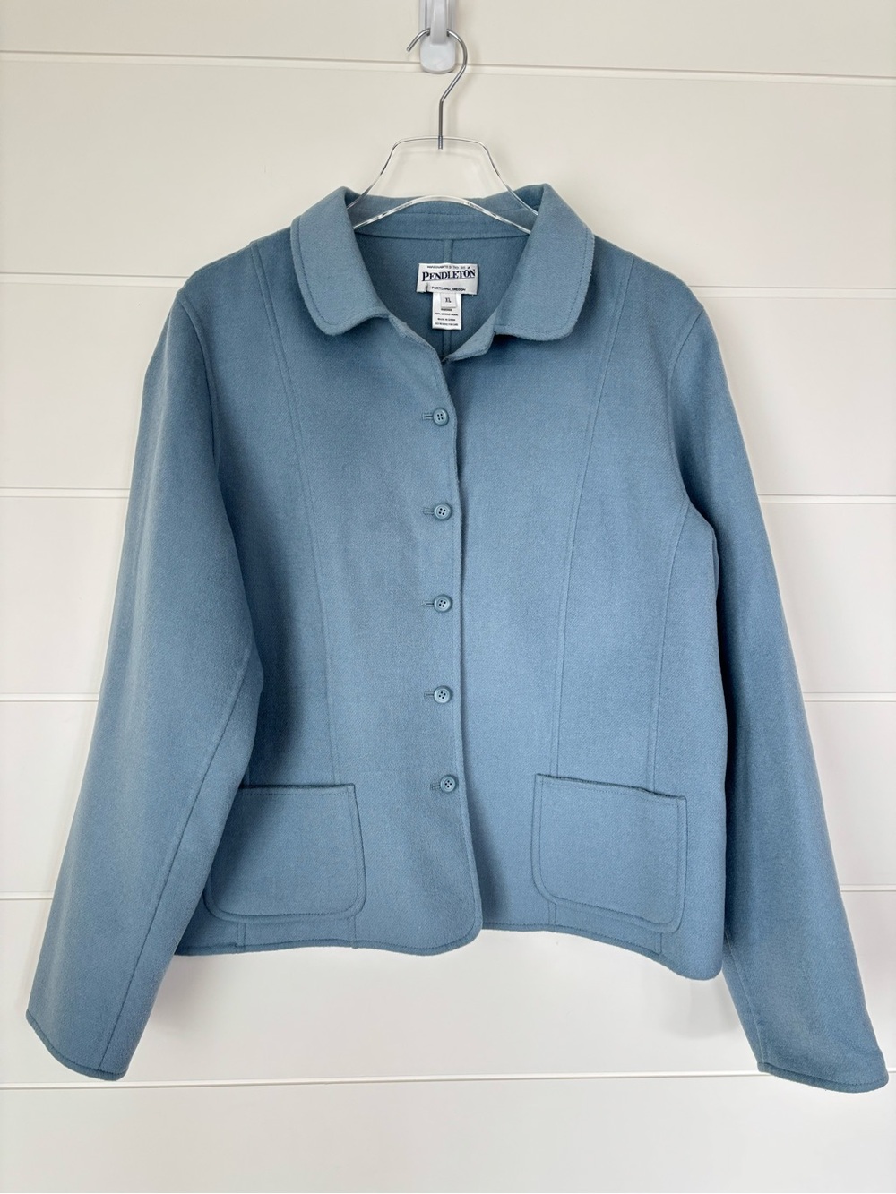 Vintage Pendleton Light Blue Merino Wool Button Front Coat Size Extra Large - Picture 13 of 14